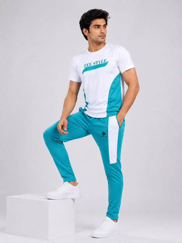 ZEESTYLE Trendy Activewear Summer Tracksuit Ferozi/White