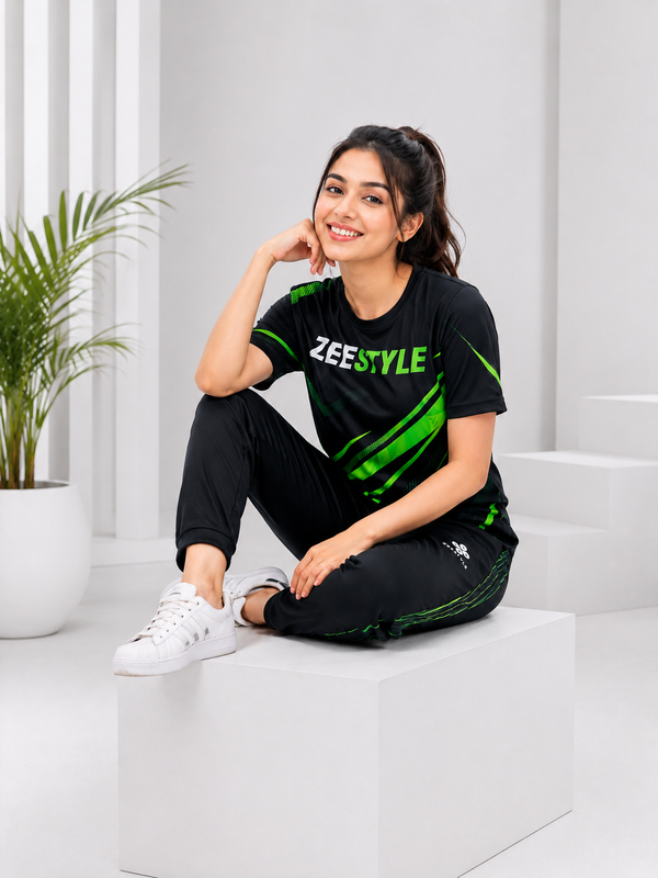 ZEESTYLE Volt Green Performance Summer Tracksuit Black/Neon Green – Women's