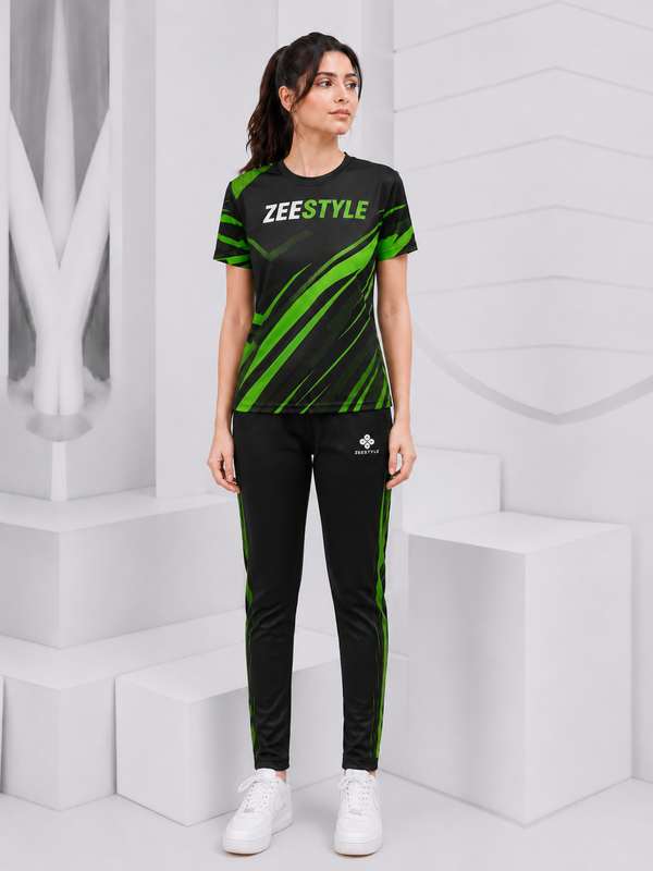ZEESTYLE Volt Green Performance Summer Tracksuit Black/Neon Green – Women's