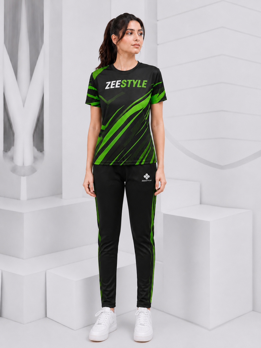 ZEESTYLE Volt Green Performance Summer Tracksuit Black/Neon Green – Women's