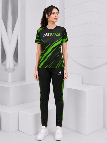 ZEESTYLE Volt Green Performance Summer Tracksuit Black/Neon Green – Women's