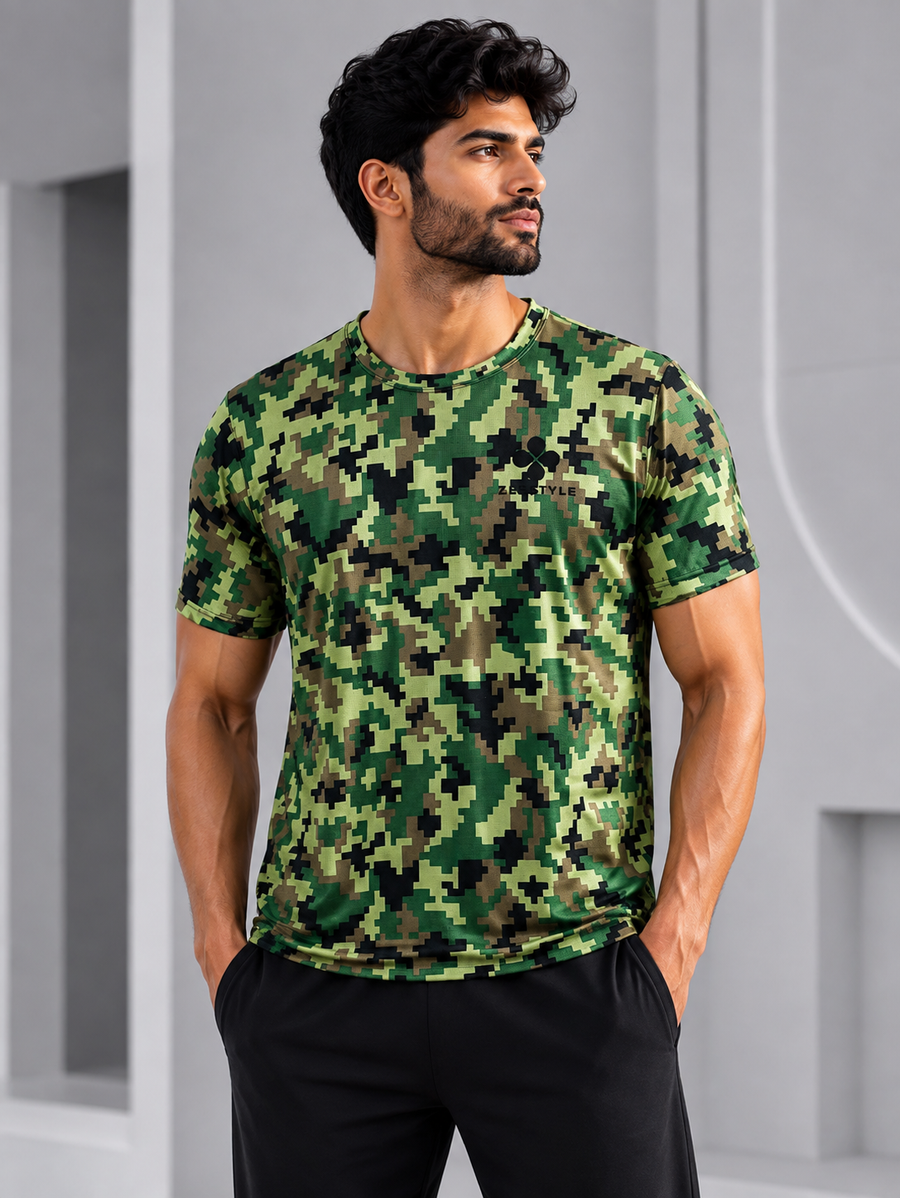 ZEESTYLE Army Green Activewear Tee
