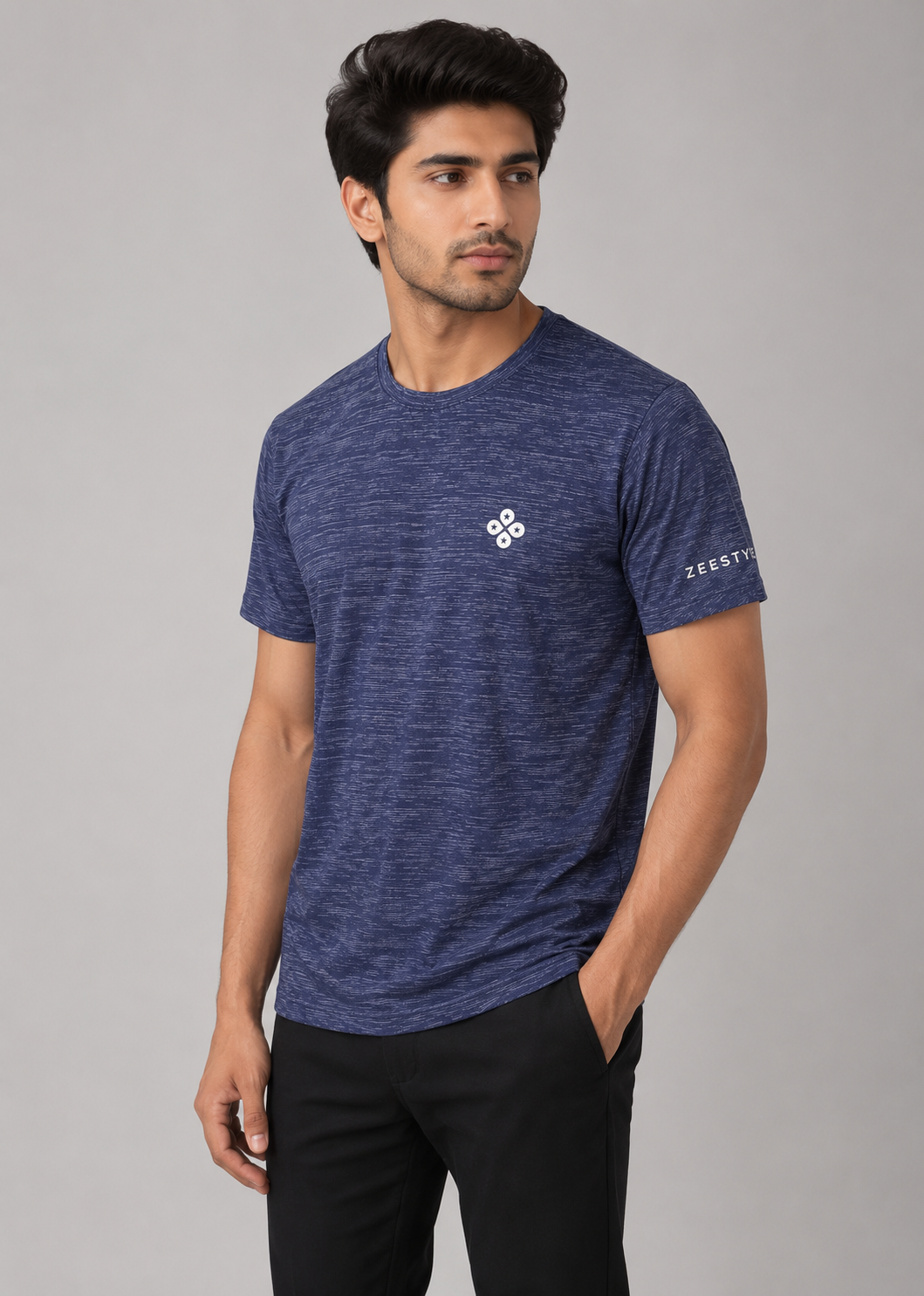 ZEESTYLE Premium Navy Blue Textured Activewear Tee