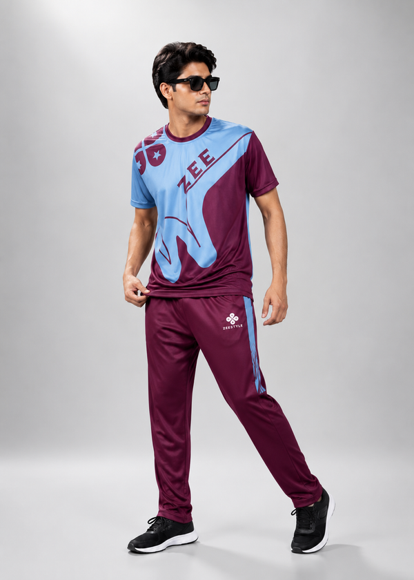 ZEESTYLE Signature Summer Tracksuit – Maroon/Gray
