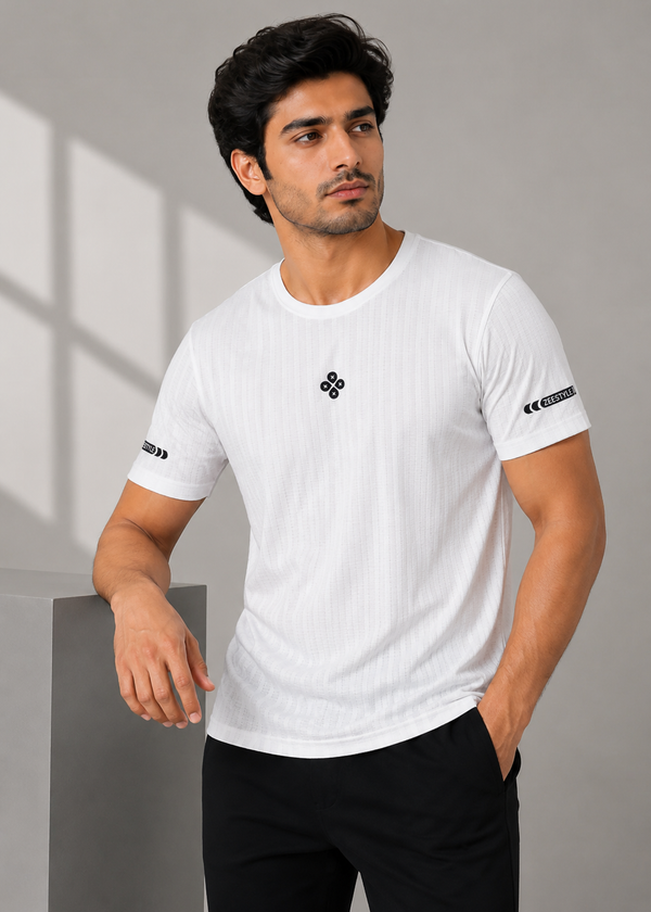 ZEESTYLE Premium Textured White Imported Tee – 100% Cotton