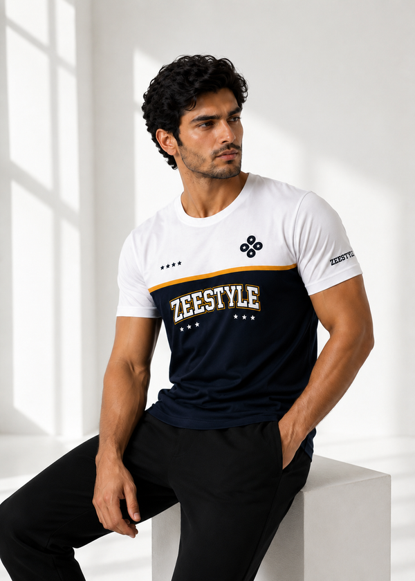 ZEESTYLE MotionFlex Premium Tee – White / Navy