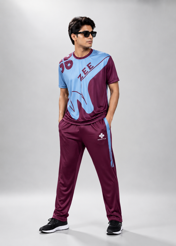 ZEESTYLE Signature Summer Tracksuit – Maroon/Gray
