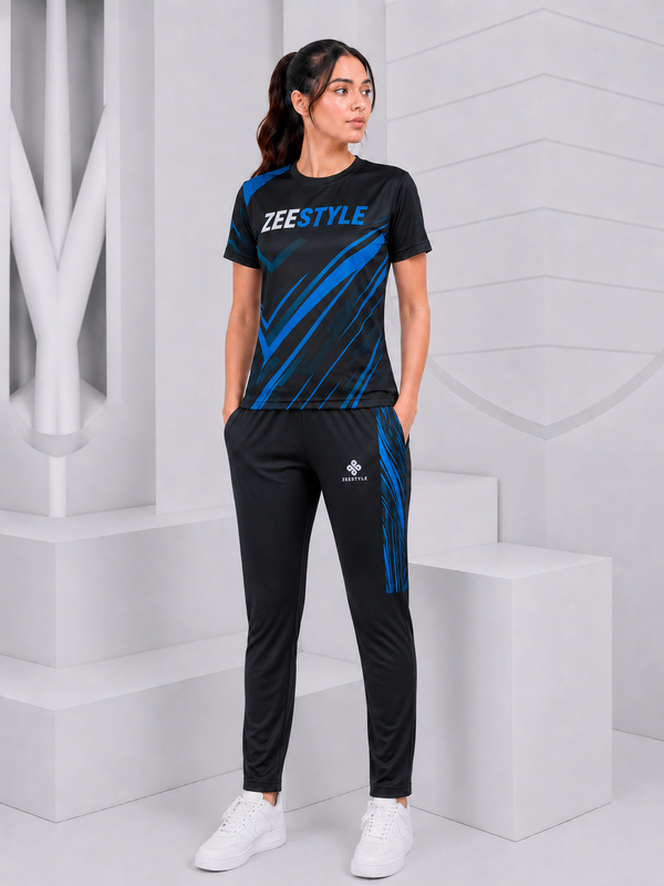 ZEESTYLE Electric Blue Performance Summer Tracksuit Black/Blue – Women's