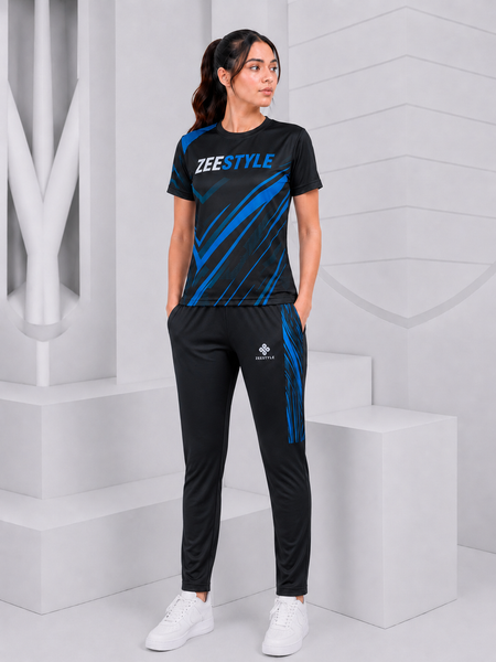 ZEESTYLE Electric Blue Performance Summer Tracksuit Black/Blue – Women's