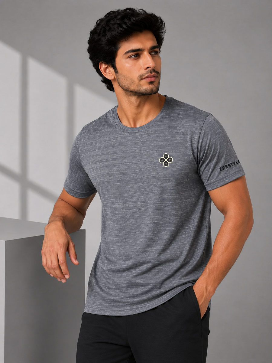 ZEESTYLE Premium Grey Textured Activewear Tee