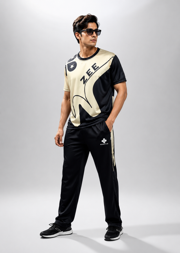 Signature Summer Tracksuit – Beige/Black