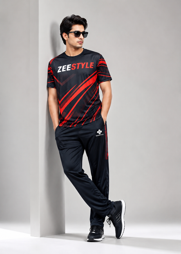 Red Strike Performance Summer Tracksuit – Black/Red