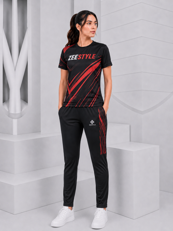 ZEESTYLE Red Strike Performance Summer Tracksuit Black/Red – Women's
