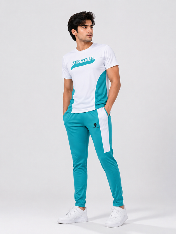 ZEESTYLE Trendy Activewear Summer Tracksuit Ferozi/White