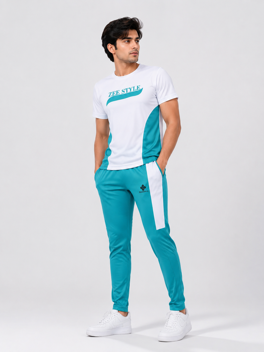 ZEESTYLE Trendy Activewear Summer Tracksuit Ferozi/White