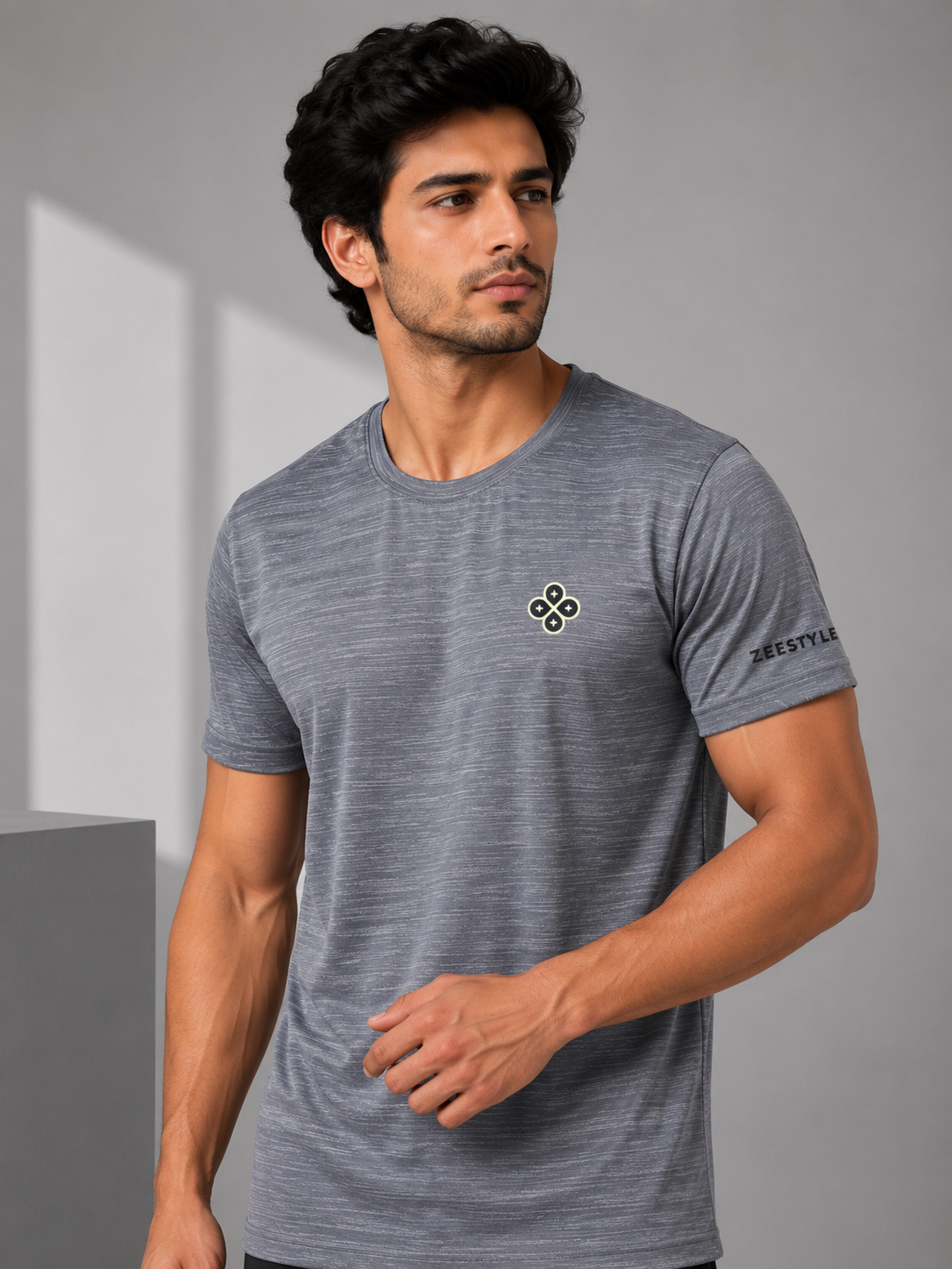 ZEESTYLE Premium Grey Textured Activewear Tee