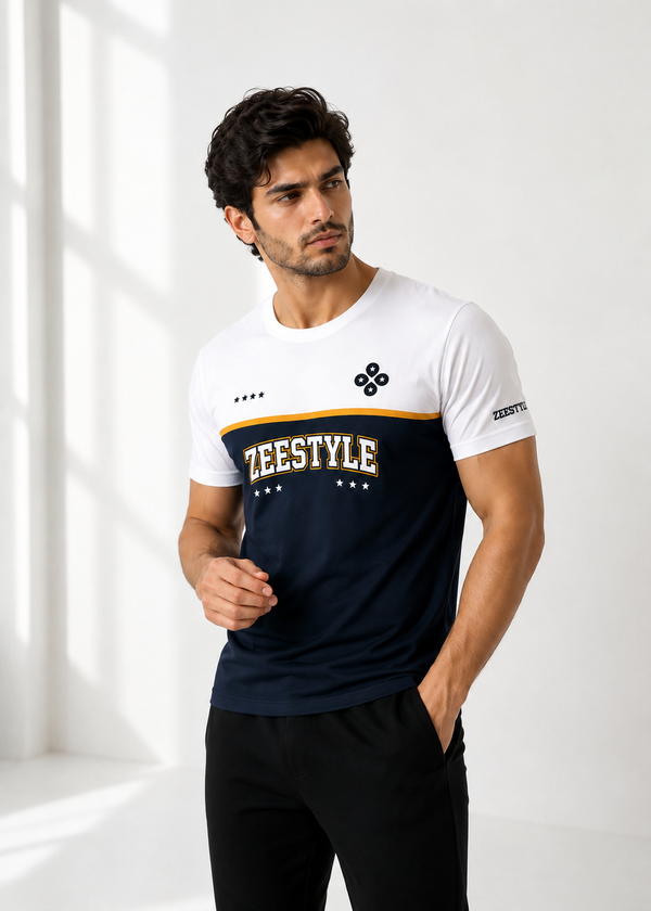 ZEESTYLE MotionFlex Premium Tee – White / Navy