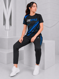 ZEESTYLE Electric Blue Performance Summer Tracksuit Black/Blue – Women's